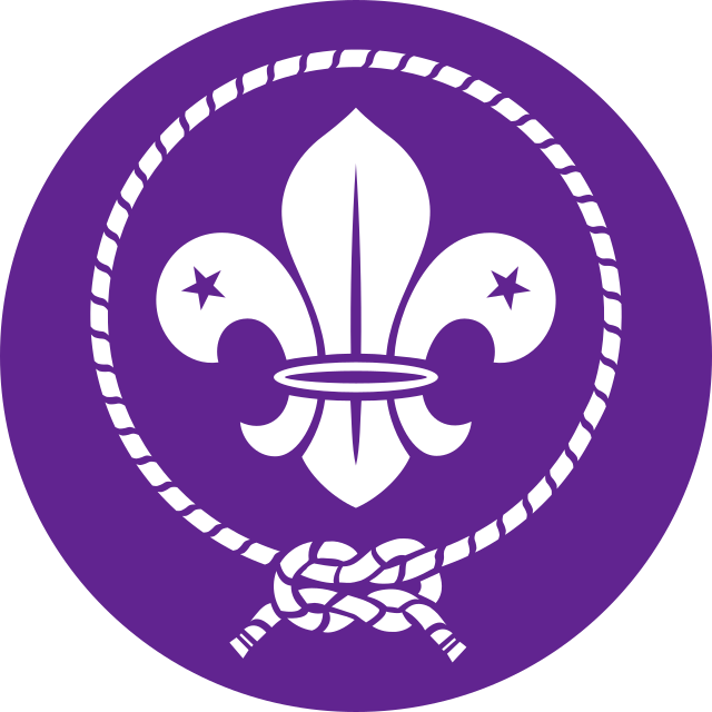 Purple circle with a white rope and fleur de lis.