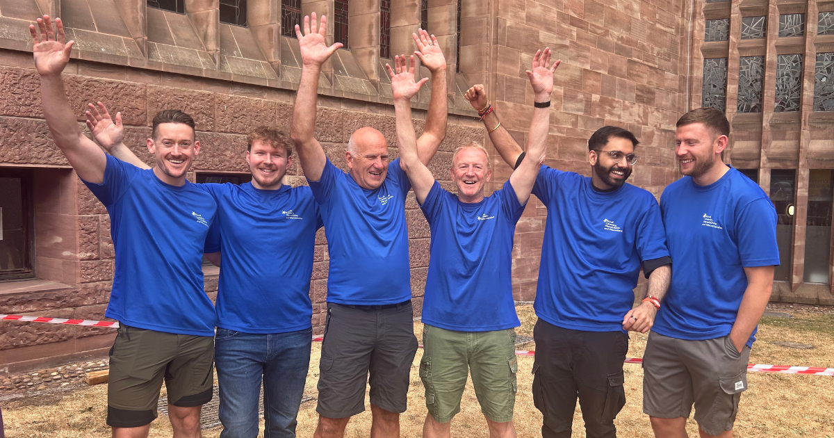 A group of men cheering